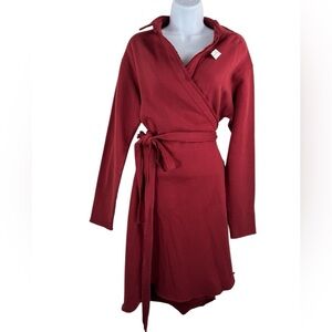 Frank & Eileen Willa Long sleeve Triple fleece wrap dress Maroon sz L